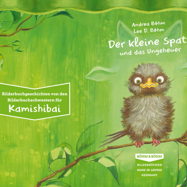 Cover für Kamishibai "Der kleine Spatz und das Ungeheuer"