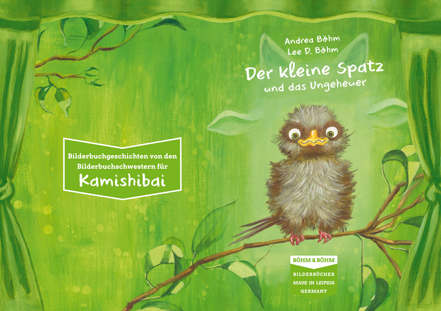 Cover für Kamishibai "Der kleine Spatz und das Ungeheuer"